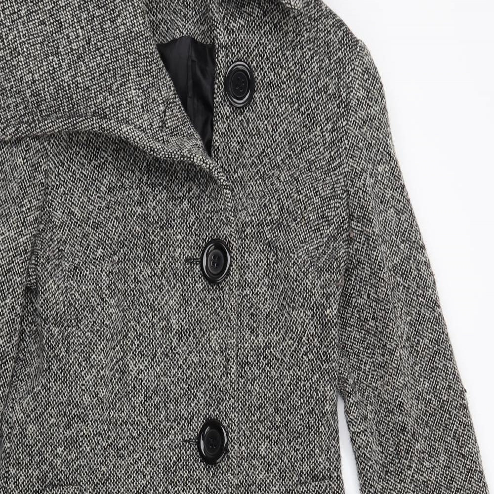 New Look Womens Black Geometric  Overcoat Coat Size 8