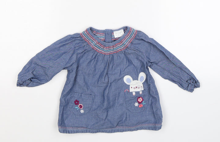 F&F Girls Blue Denim Shirt Dress Size 6-9 Months