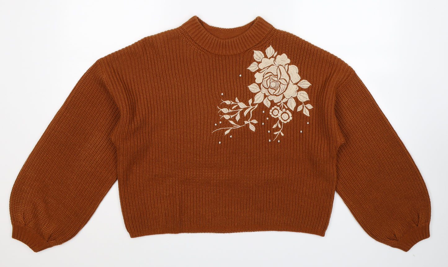 Miss Selfridge Womens Brown Floral Knit Pullover Jumper Size 12