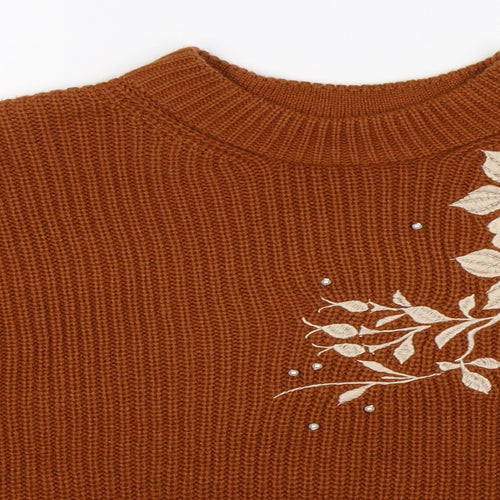 Miss Selfridge Womens Brown Floral Knit Pullover Jumper Size 12