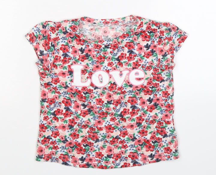 H&M Girls Multicoloured Floral  Basic T-Shirt Size S