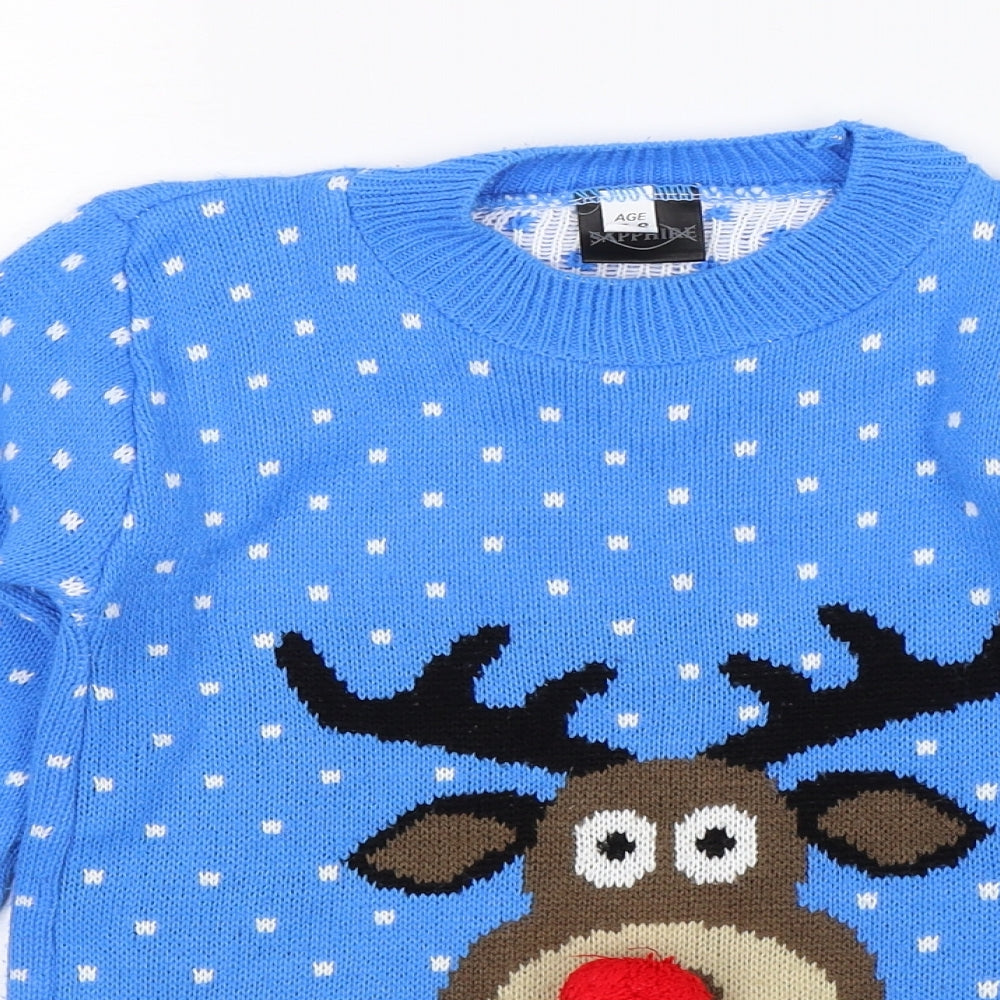 Sapphire Boys Blue  Knit Pullover Jumper Size 7-8 Years  - Christmas
