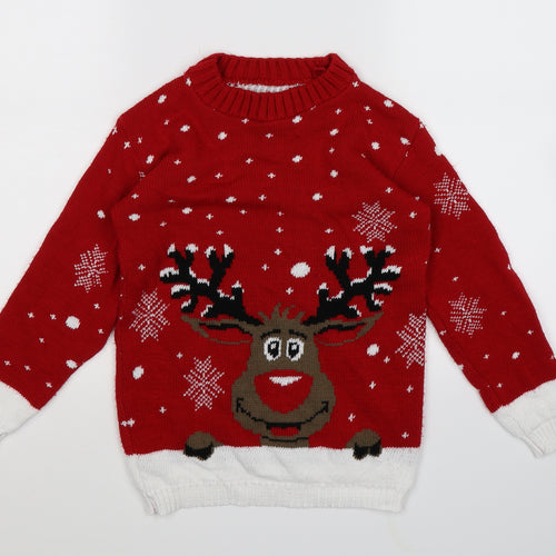 Preworn Boys Red  Knit Pullover Jumper Size M  - Christmas