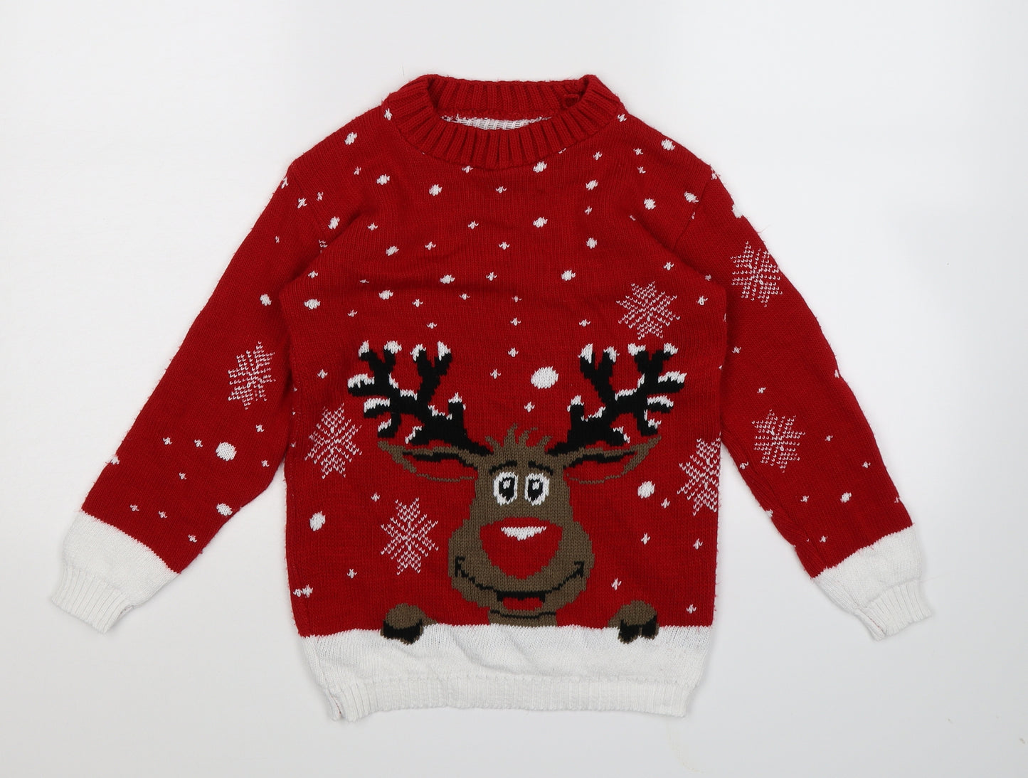 Preworn Boys Red  Knit Pullover Jumper Size M  - Christmas