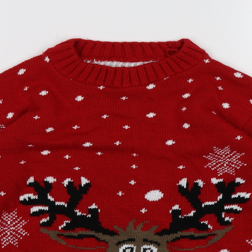 Preworn Boys Red  Knit Pullover Jumper Size M  - Christmas