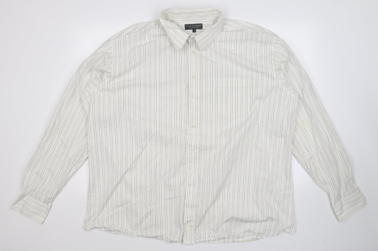 Greenwoods Mens White Striped   Dress Shirt Size 20