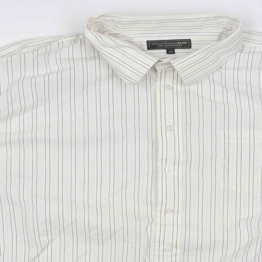 Greenwoods Mens White Striped   Dress Shirt Size 20