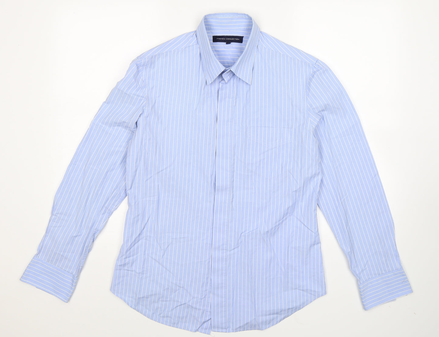 French Connection Mens Blue Striped   Dress Shirt Size M