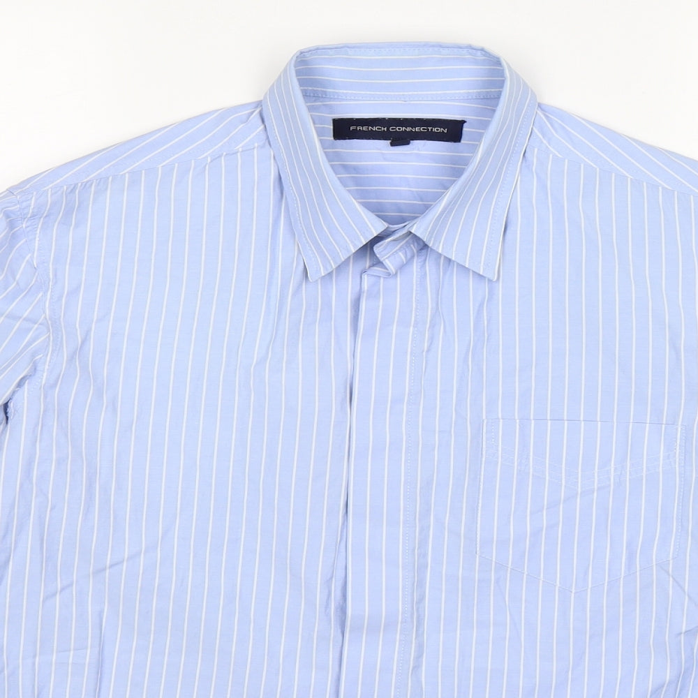 French Connection Mens Blue Striped   Dress Shirt Size M