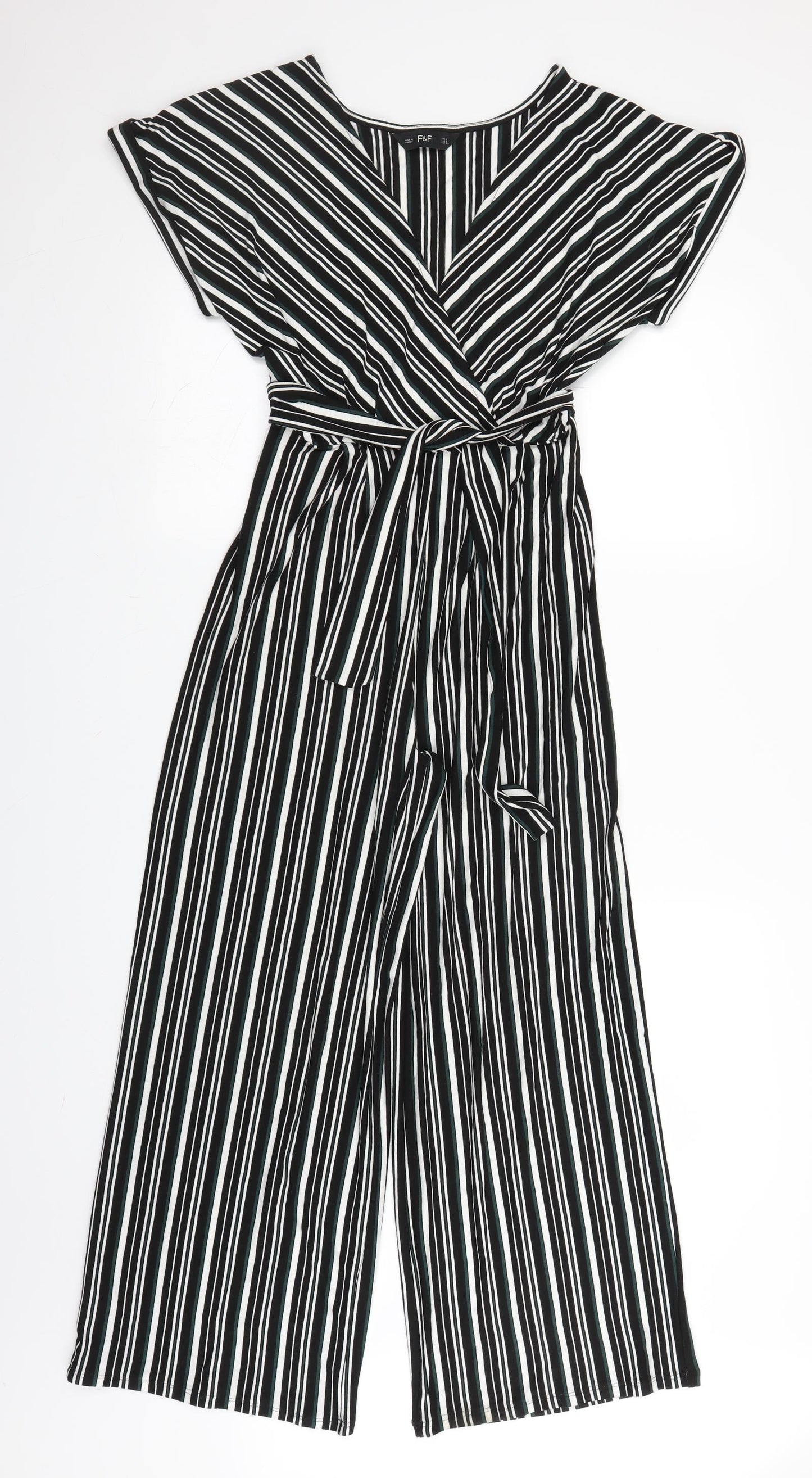 F&F Womens Black Striped  Jumpsuit One-Piece Size 6 L27 in