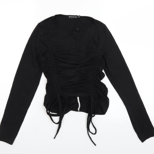 PRETTYLITTLETHING Womens Black   Cropped Blouse Size 8  - gathered side