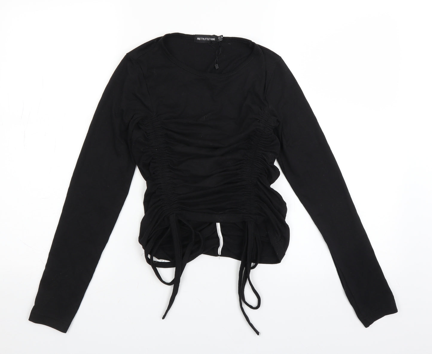PRETTYLITTLETHING Womens Black   Cropped Blouse Size 8  - gathered side