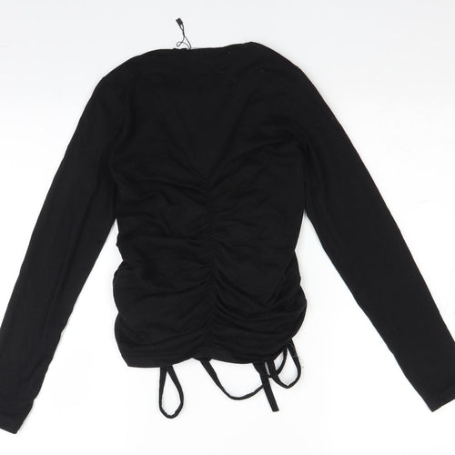PRETTYLITTLETHING Womens Black   Cropped Blouse Size 8  - gathered side