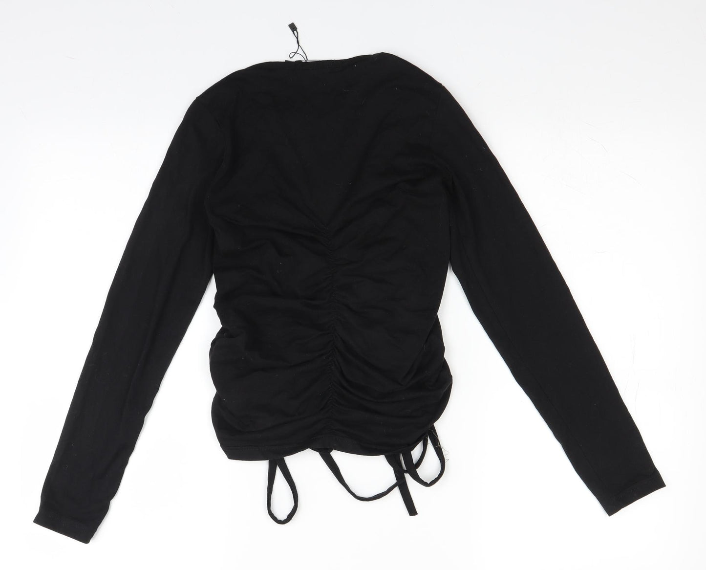 PRETTYLITTLETHING Womens Black   Cropped Blouse Size 8  - gathered side