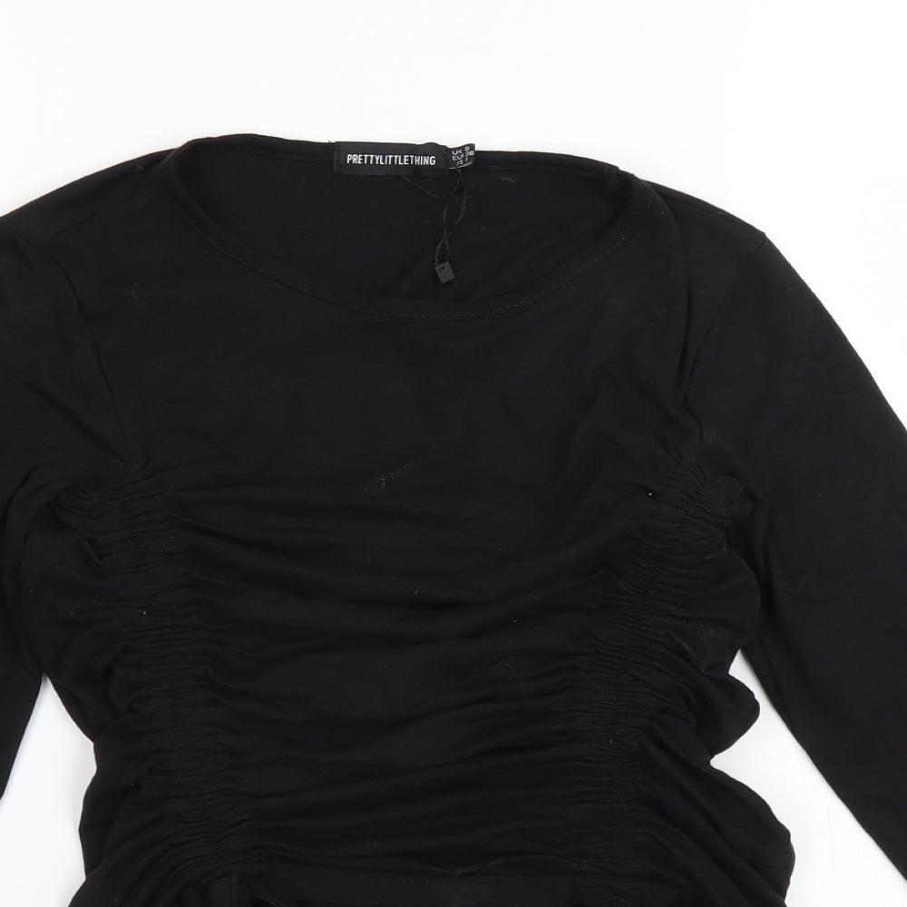 PRETTYLITTLETHING Womens Black   Cropped Blouse Size 8  - gathered side