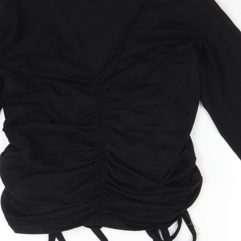 PRETTYLITTLETHING Womens Black   Cropped Blouse Size 8  - gathered side