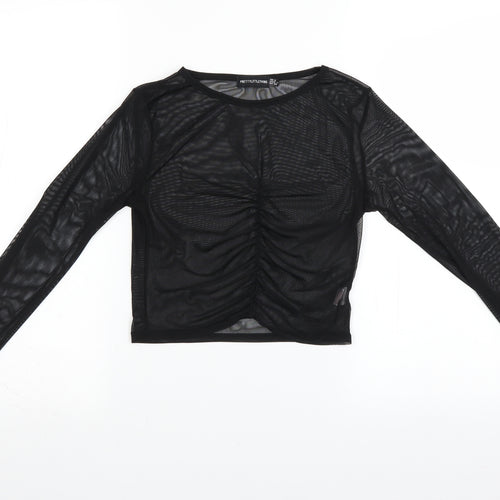 PRETTYLITTLETHING Womens Black  Mesh Cropped Blouse Size 8  - See Through