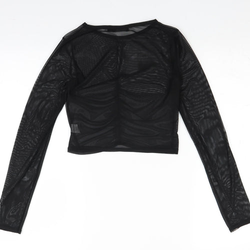 PRETTYLITTLETHING Womens Black  Mesh Cropped Blouse Size 8  - See Through