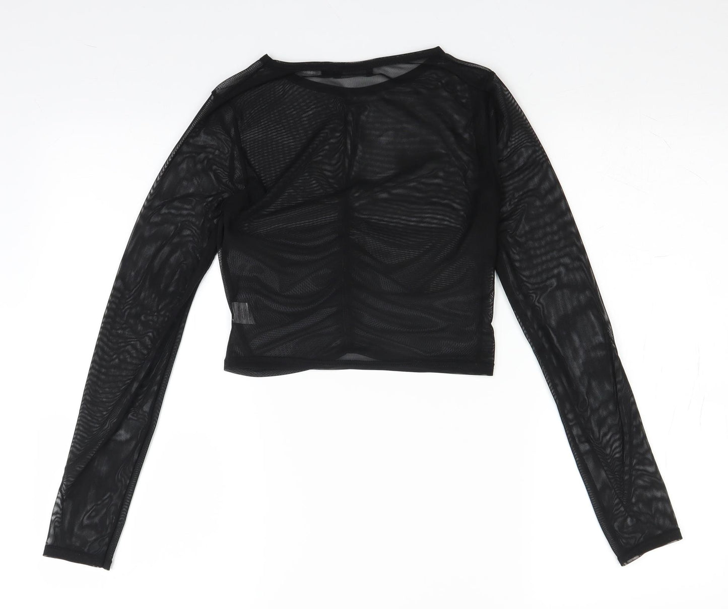 PRETTYLITTLETHING Womens Black  Mesh Cropped Blouse Size 8  - See Through