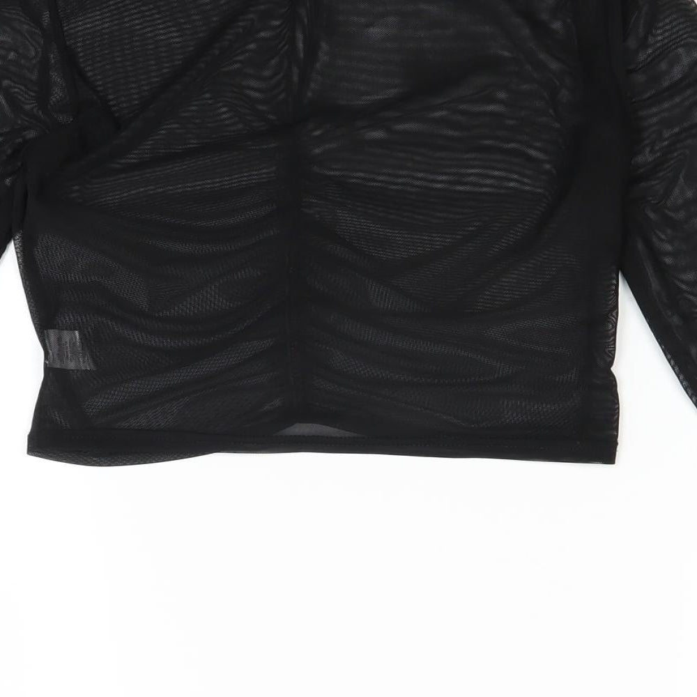 PRETTYLITTLETHING Womens Black  Mesh Cropped Blouse Size 8  - See Through
