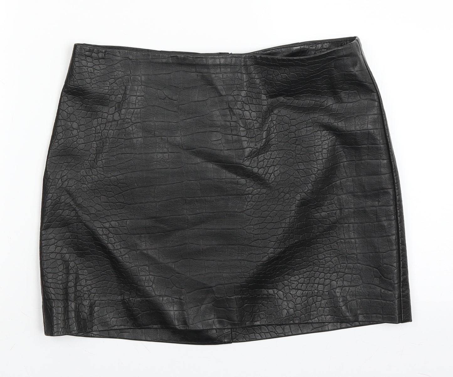 H&M Womens Black   Mini Skirt Size 10  - faux crocodile skin