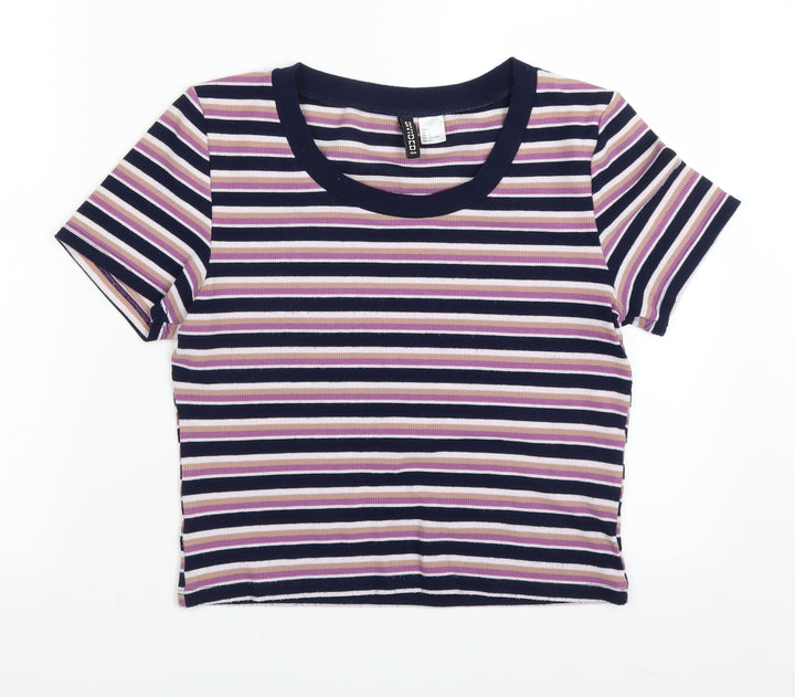 H&M Womens Blue Striped Knit Pullover Jumper Size L