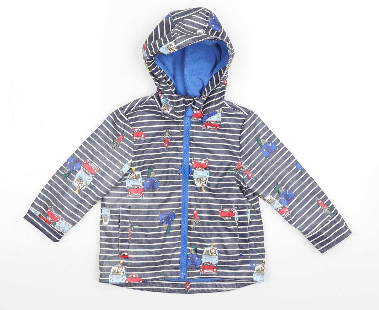 Joules Boys Blue Striped  Rain Coat Coat Size 2 Years  - Cars
