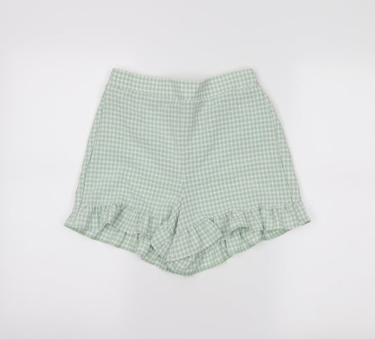 Front view of Primark women’s green chevron hot pants shorts, size UK 8