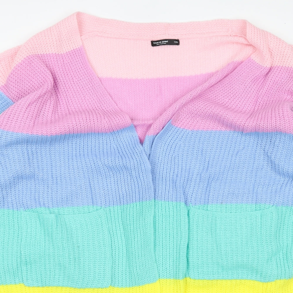 Shein curve Womens Pink Striped  Wrap Jumper Size XL