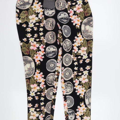 Missguided Womens Black Floral  Trousers  Size 8 L26 in