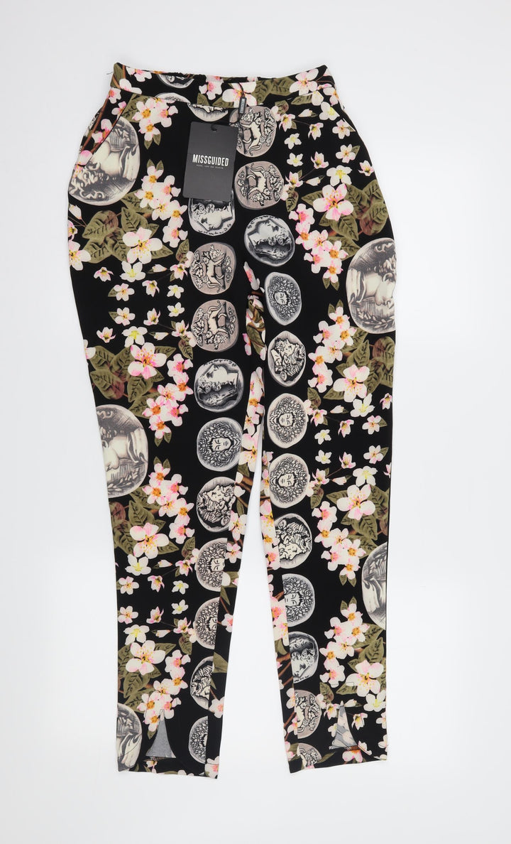 Missguided Womens Black Floral Trousers Size 8 L26 in