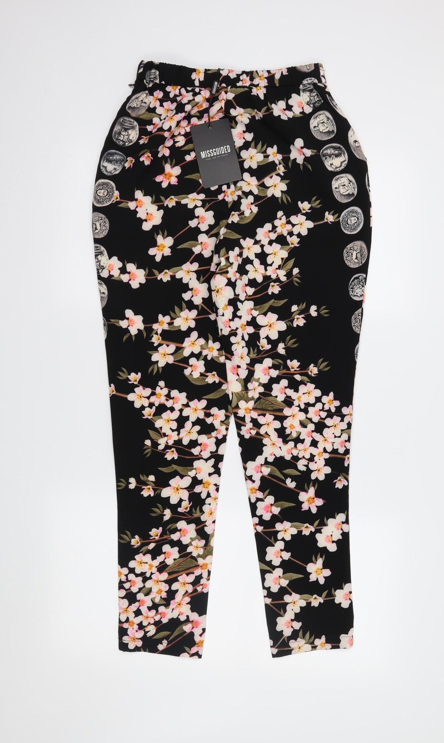 Missguided Womens Black Floral  Trousers  Size 8 L26 in