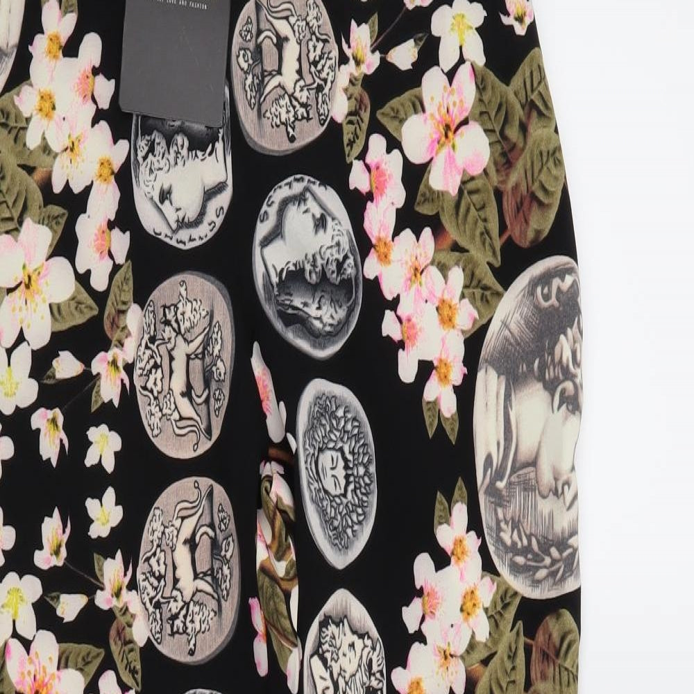 Missguided Womens Black Floral  Trousers  Size 8 L26 in