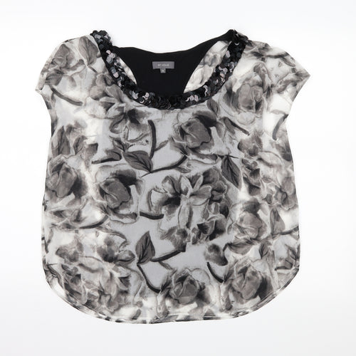 et vous Womens Black Floral  Basic Blouse Size 10
