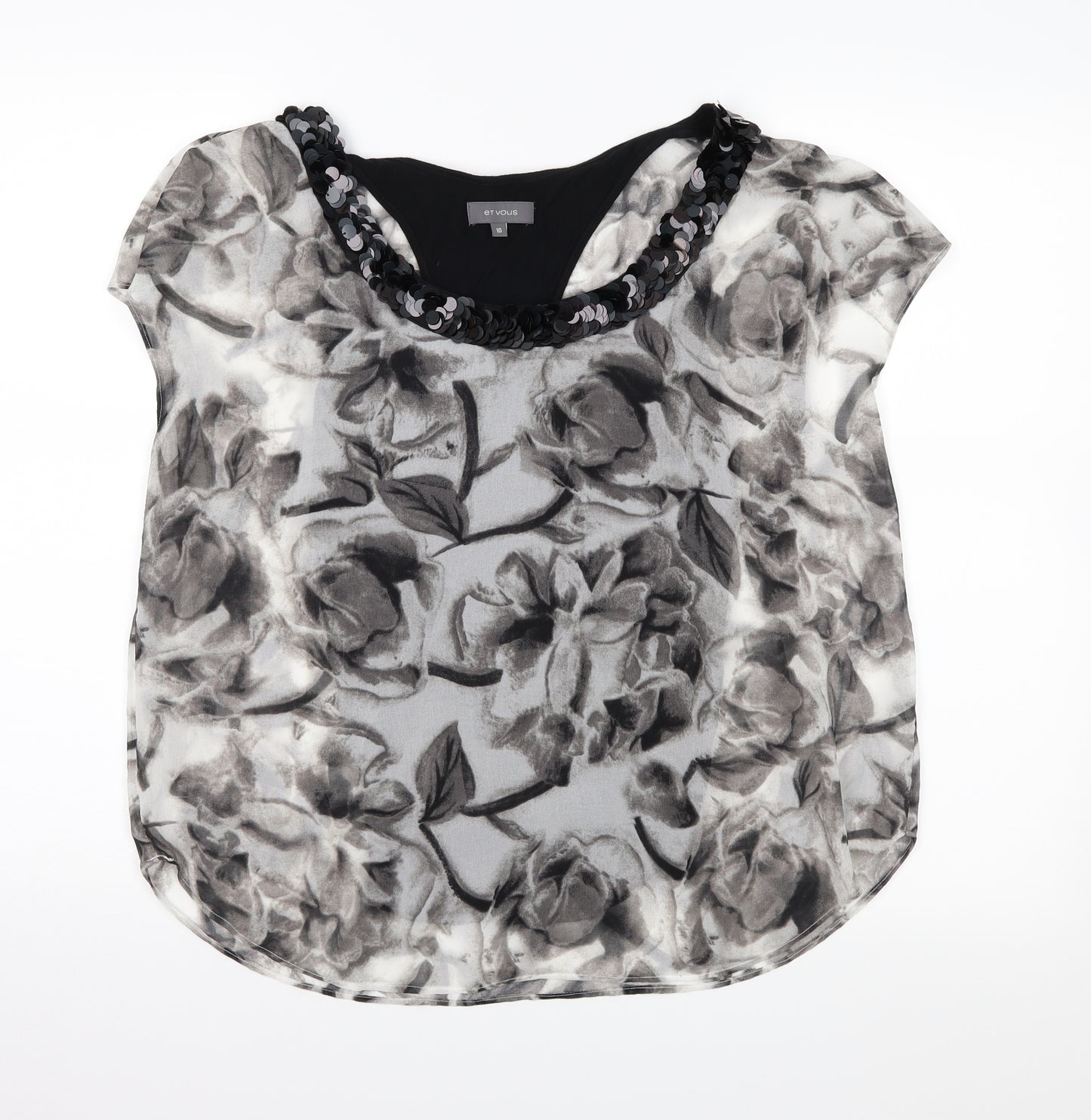 et vous Womens Black Floral  Basic Blouse Size 10