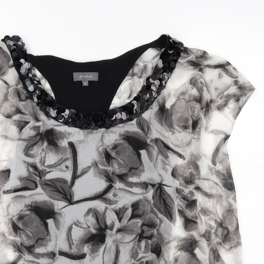 et vous Womens Black Floral  Basic Blouse Size 10