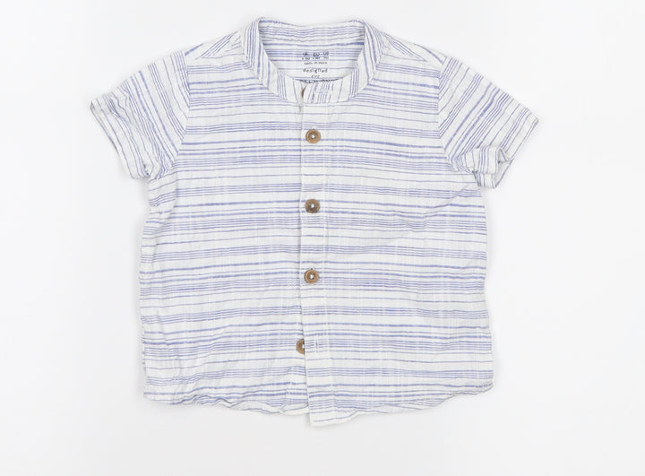 F&F Boys White Striped Basic Button-Up Size 6-9 Months