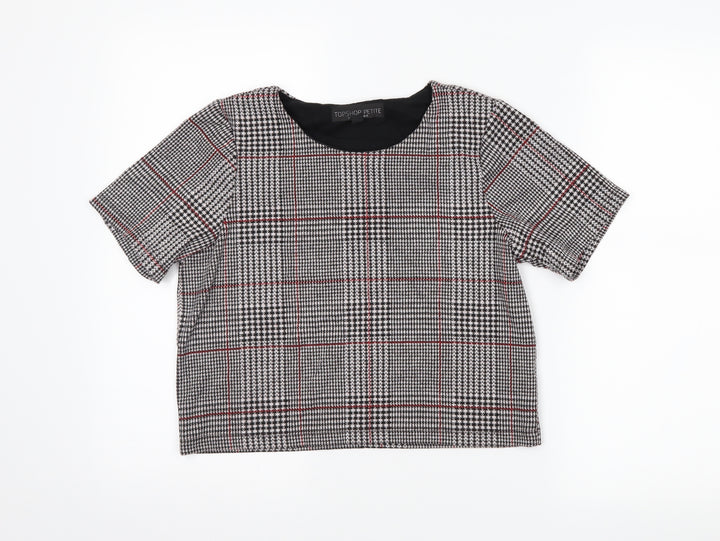 Topshop Womens Grey Houndstooth Cropped T-Shirt Size 10