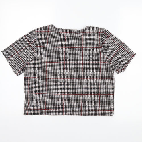 Topshop Womens Grey Houndstooth  Cropped T-Shirt Size 10