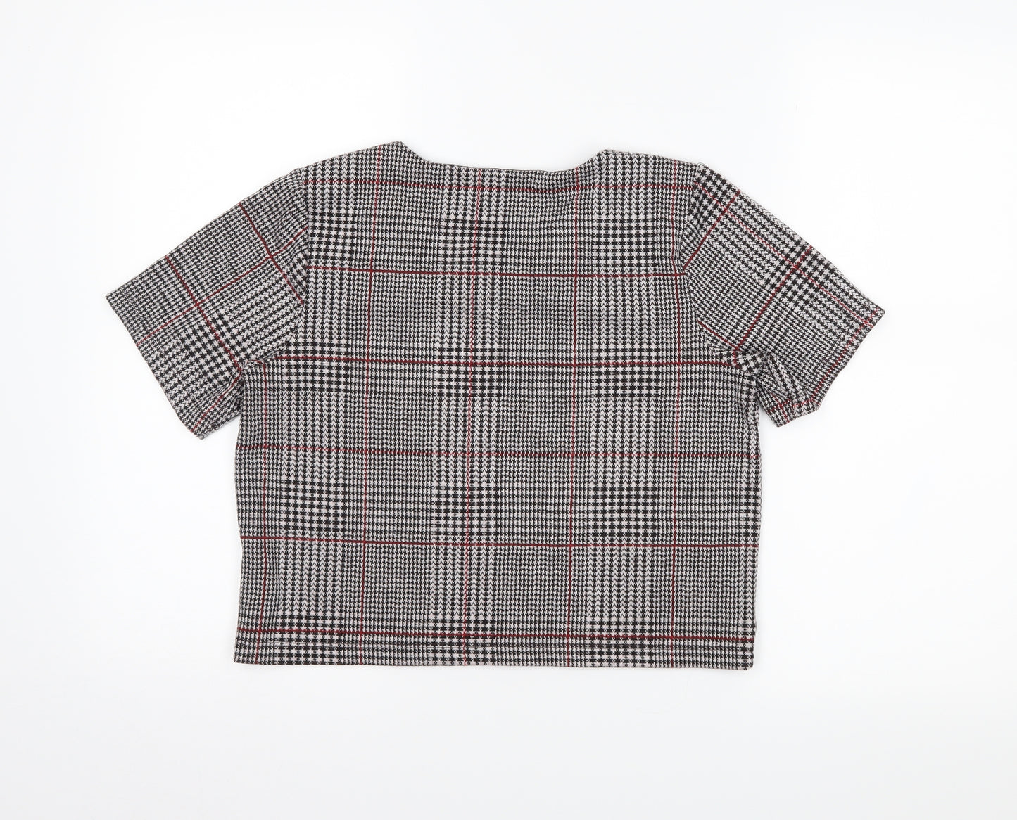 Topshop Womens Grey Houndstooth  Cropped T-Shirt Size 10