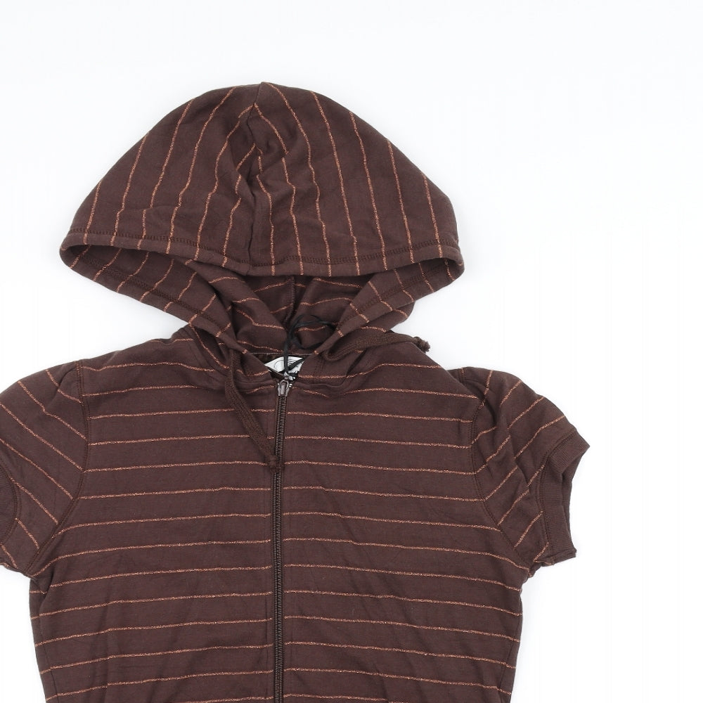 New Look Womens Brown Striped  Full Zip Hoodie Size 12