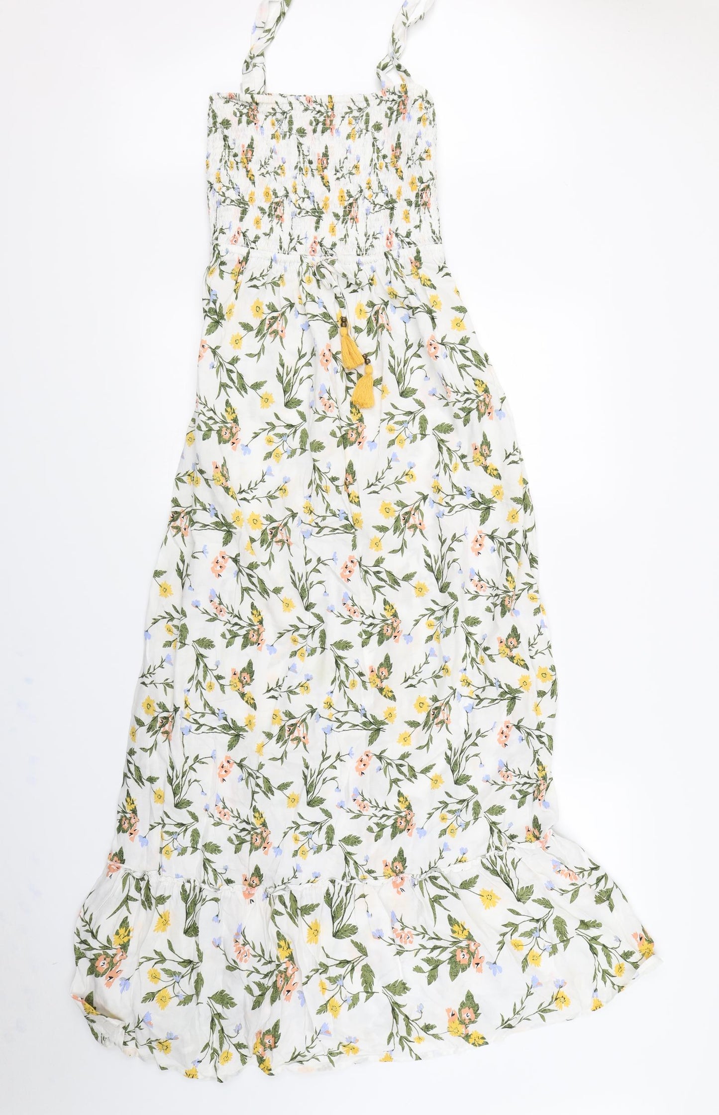m&S Womens White Floral Rayon Fit & Flare  Size 8