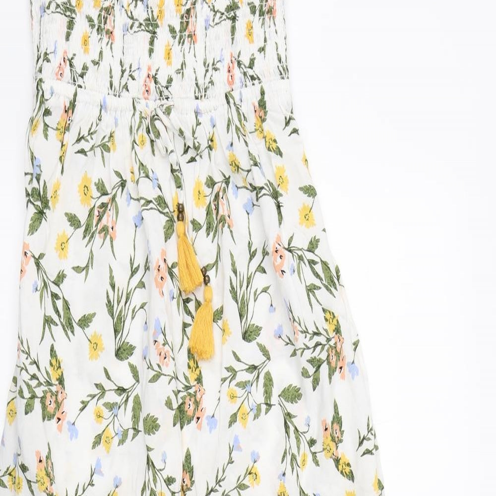 m&S Womens White Floral Rayon Fit & Flare  Size 8