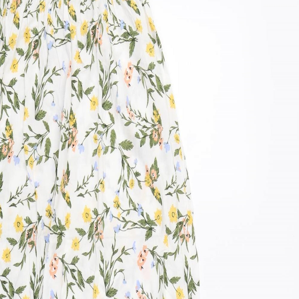 m&S Womens White Floral Rayon Fit & Flare  Size 8