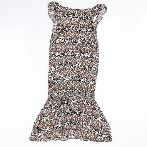 Preworn Womens White Animal Print  Fit & Flare  Size M