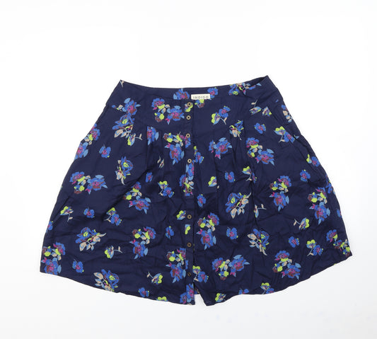 Front view of Marks & Spencer women’s blue floral skater skirt, size UK 12