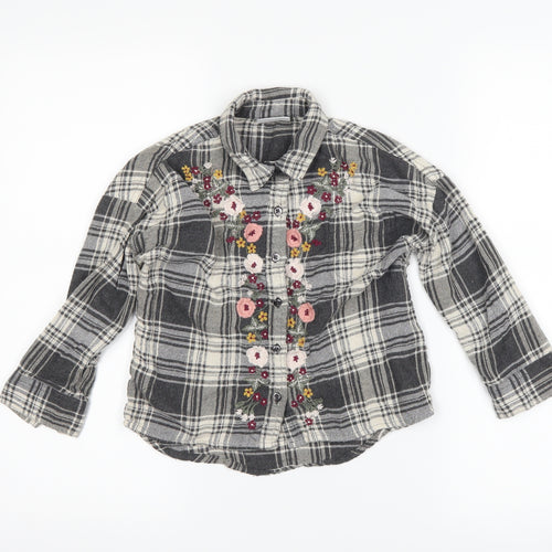 Matalan Girls Grey Check  Basic Button-Up Size 6 Years  - flowers