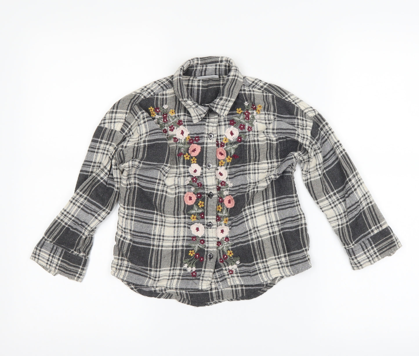 Matalan Girls Grey Check  Basic Button-Up Size 6 Years  - flowers