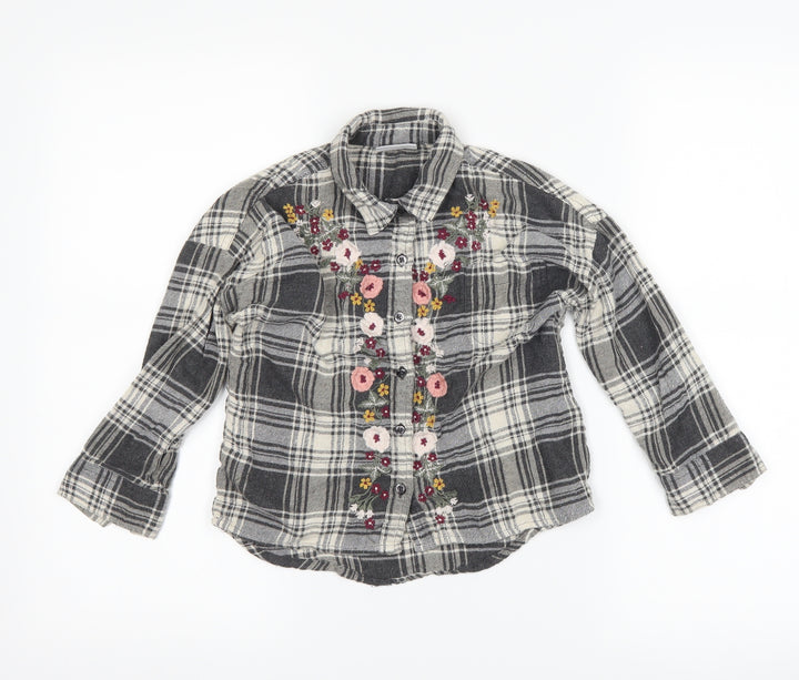 Matalan Girls Grey Check Basic Button-Up Size 6 Years - flowers