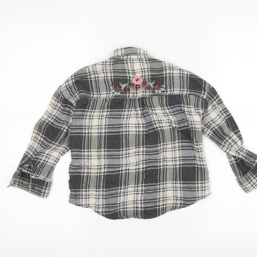 Matalan Girls Grey Check  Basic Button-Up Size 6 Years  - flowers